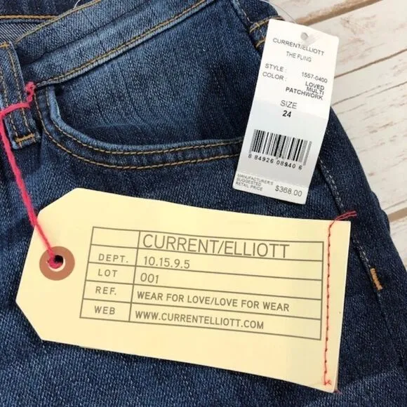-Current Elliott The Fling Loved Patchwork Jeans NWT 24