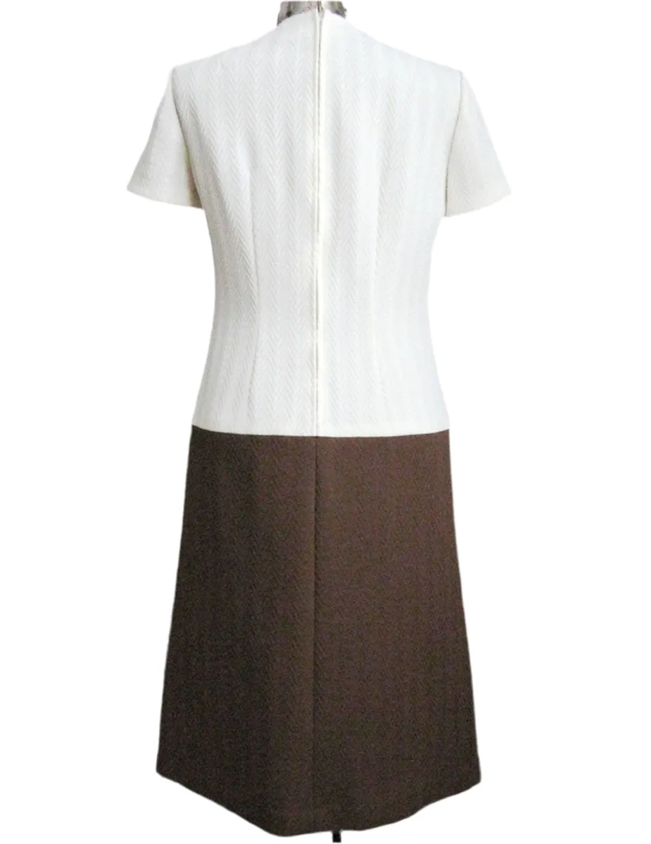 1960s Shift Dress Mod Brown Cream