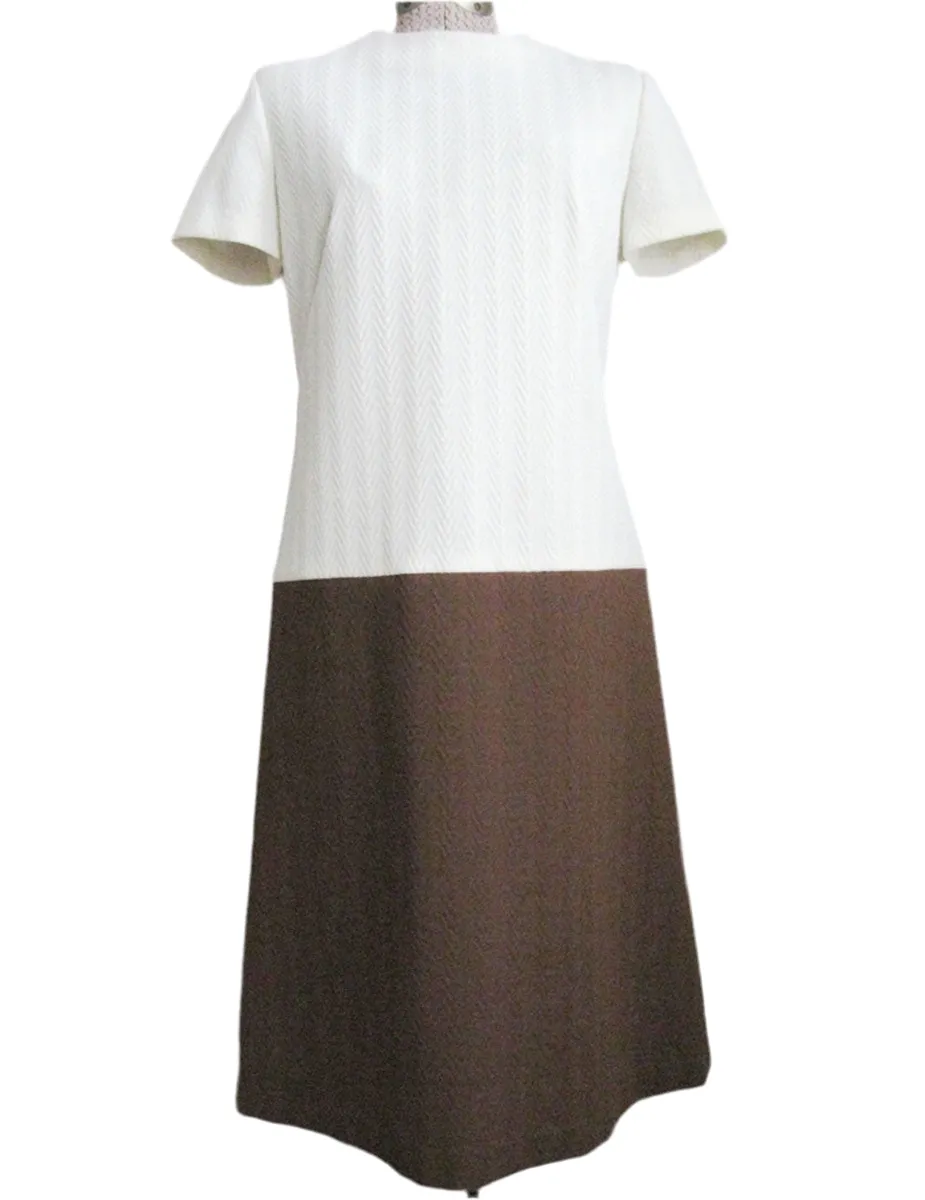 1960s Shift Dress Mod Brown Cream