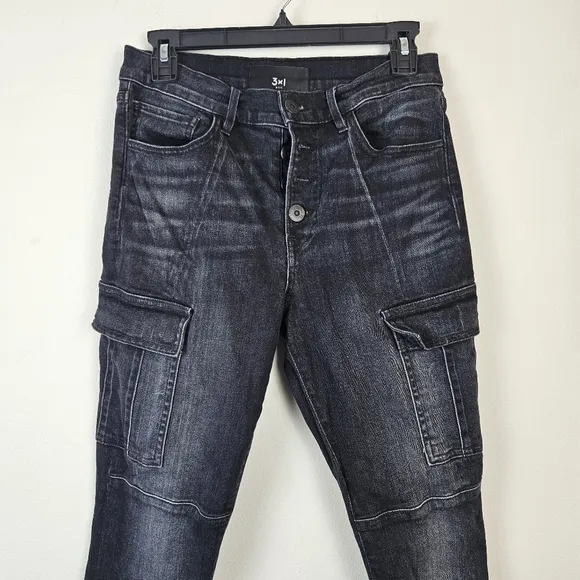 3X1 N.Y.C Womens Vida Black High Rise Skinny Cargo Jeans Size 28