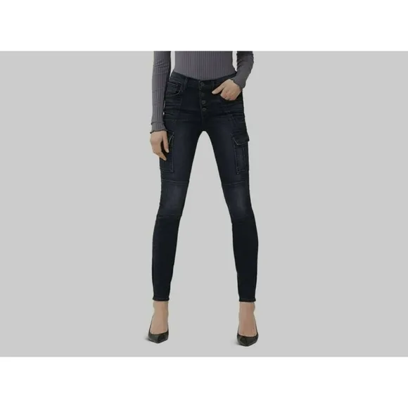 3X1 N.Y.C Womens Vida Black High Rise Skinny Cargo Jeans Size 28