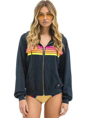 5 Stripe Relaxed Zip Hoodie, Charcoal/Neon