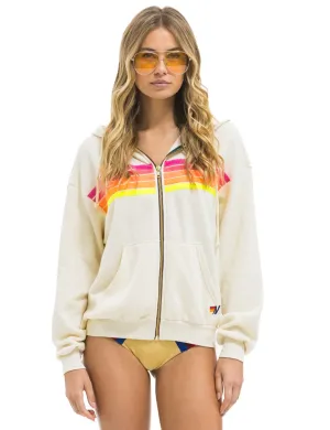 5 Stripe Relaxed Zip Hoodie, Vintage White/Neon