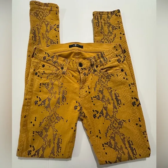 7 For All Mankind HIGH GLOSS SNAKE-PRINT SKINNY JEANS Size:26