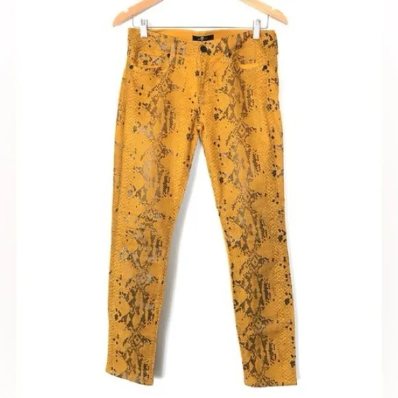 7 For All Mankind HIGH GLOSS SNAKE-PRINT SKINNY JEANS Size:26