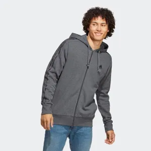 Adidas Mens 3 Stripes French Terry Hooded Jacket Dark Grey Heather/Black