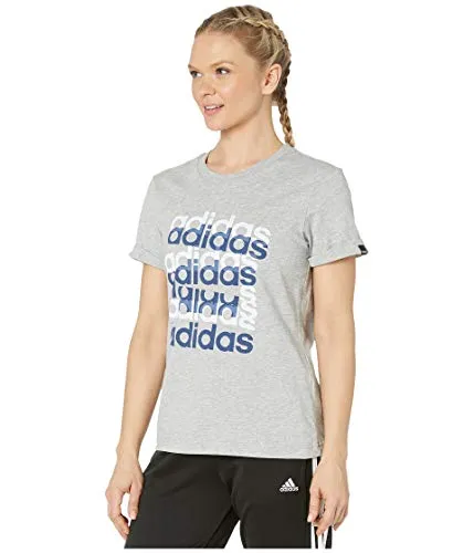 adidas Women's Big Graphic T-Shirt Medium Gray Heather/Tech Indigo XX-Small