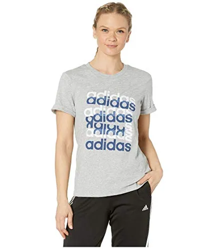 adidas Women's Big Graphic T-Shirt Medium Gray Heather/Tech Indigo XX-Small