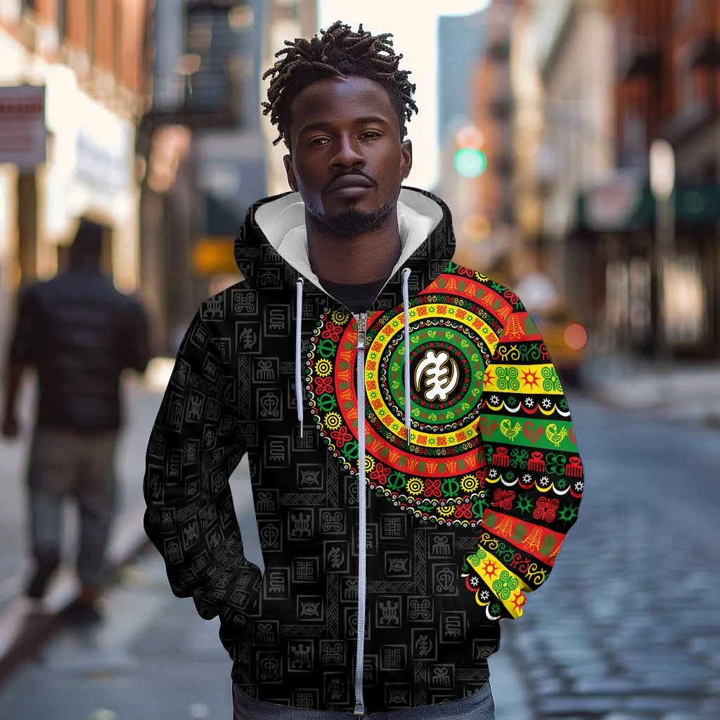 Adinkra Symbols Zip Hoodie African Culture DT02