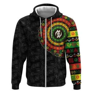 Adinkra Symbols Zip Hoodie African Culture DT02