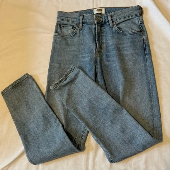 Agolde 24 Straight Leg Distressed High Waist Jeans