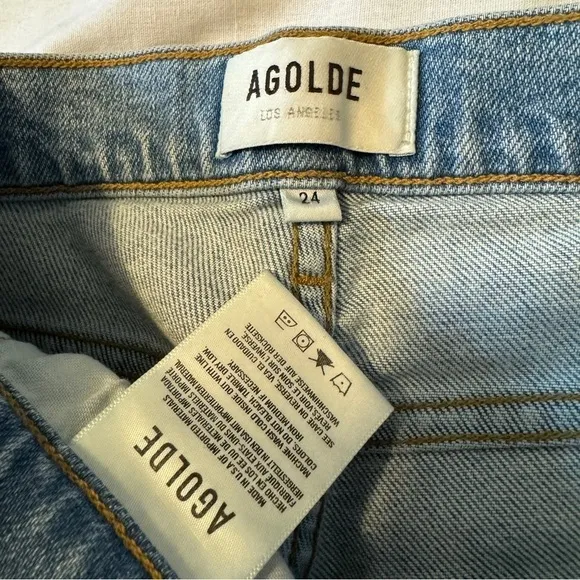 Agolde 24 Straight Leg Distressed High Waist Jeans