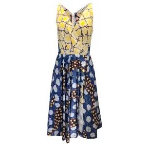 Alexandre Blanc Beige / Yellow / Blue Multi Sleeveless Crossover Midi Dress