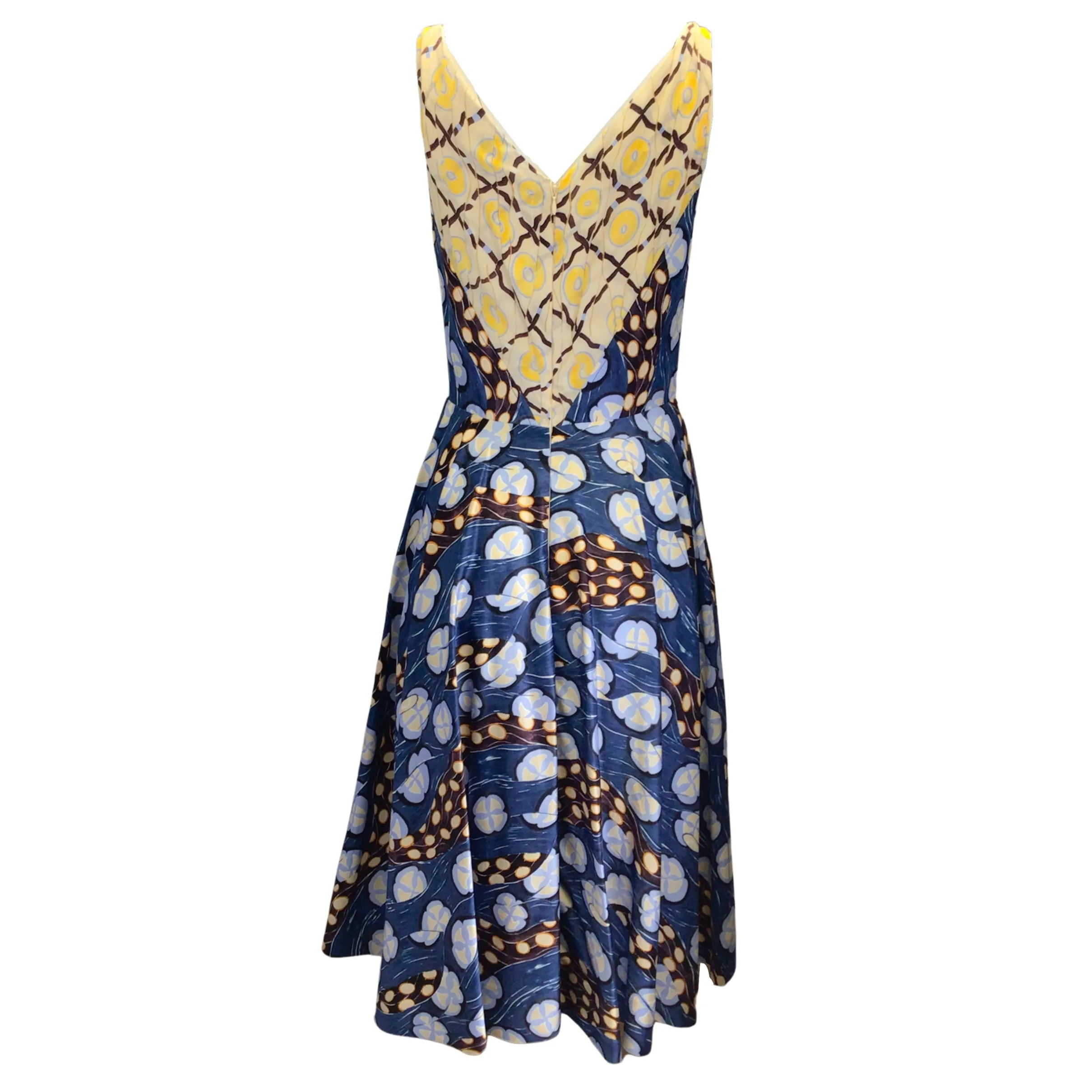 Alexandre Blanc Beige / Yellow / Blue Multi Sleeveless Crossover Midi Dress