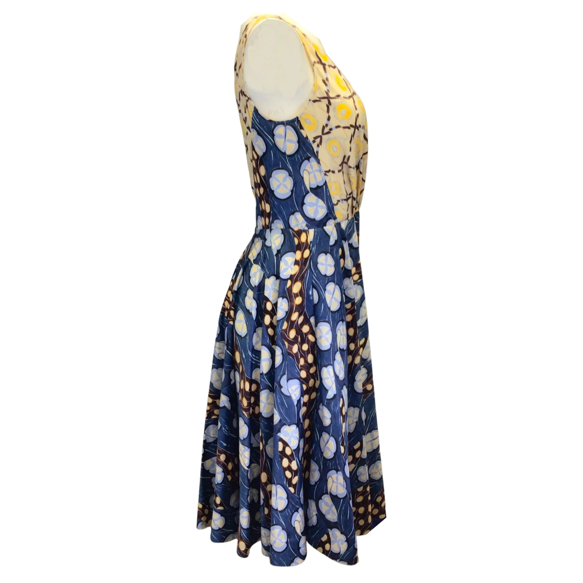 Alexandre Blanc Beige / Yellow / Blue Multi Sleeveless Crossover Midi Dress