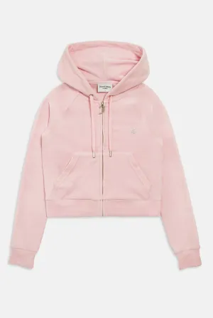 ALMOND BLOSSOM DIAMANTÉ VELOUR ZIP-THROUGH HOODIE