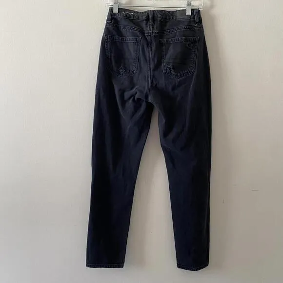 AMERICAN EAGLE black busted knee high rise straight leg jeans