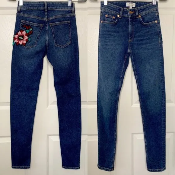 &amp; Other Stories Skinny Jeans Embroidered Rose Jeans Sz US 24