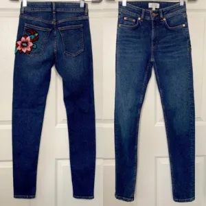&amp; Other Stories Skinny Jeans Embroidered Rose Jeans Sz US 24
