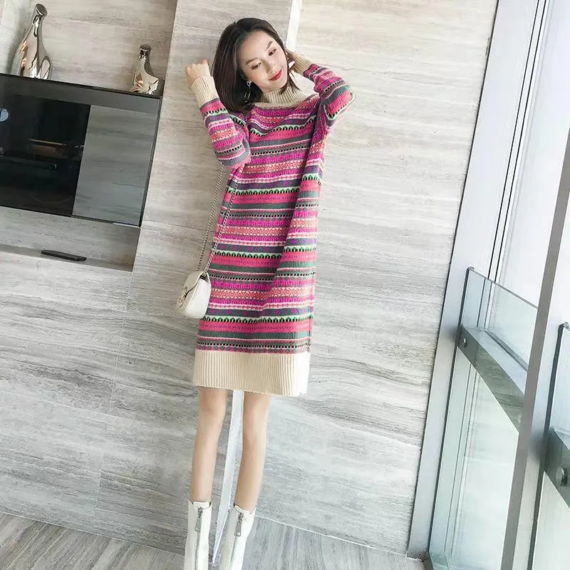 Autumn and Winter Knitted Bottoming Shirt with Long Sleeves Highlights Temperament Tops Slim Fashion Sweater Skirt