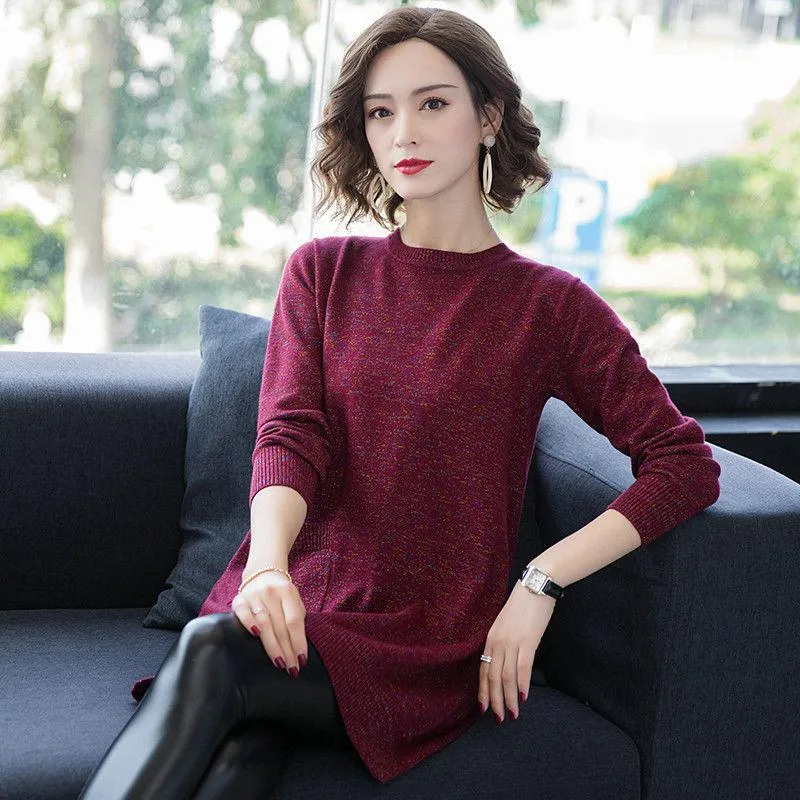 Autumn and Winter Loose Knit Sweater Mid-length Hedging Casual Bottoming Shirt Fashion All-match Female Sweater Skirt