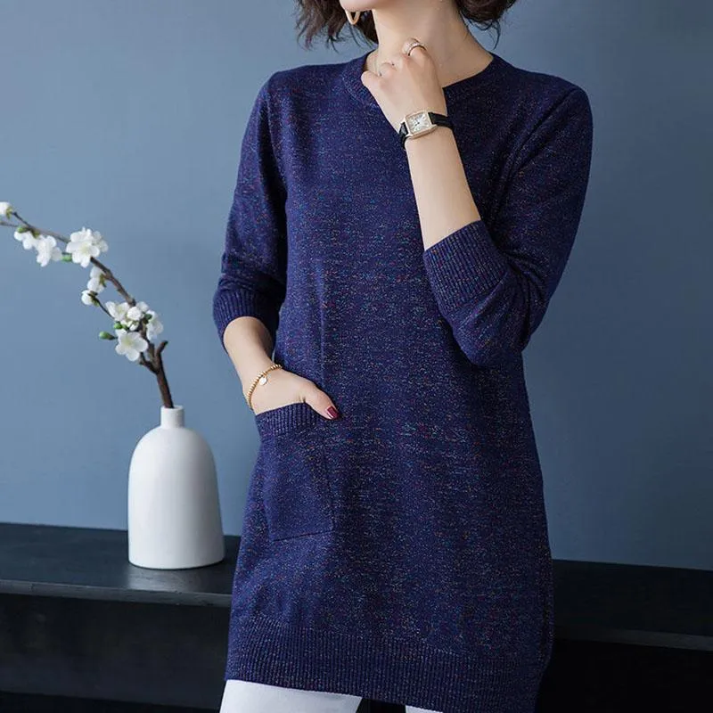 Autumn and Winter Loose Knit Sweater Mid-length Hedging Casual Bottoming Shirt Fashion All-match Female Sweater Skirt