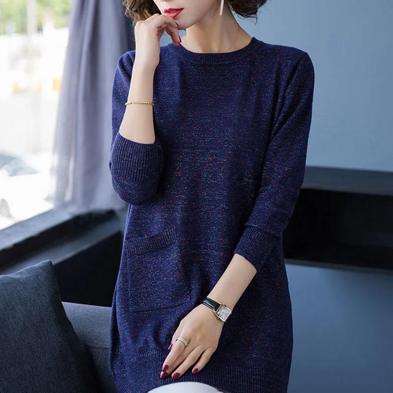 Autumn and Winter Loose Knit Sweater Mid-length Hedging Casual Bottoming Shirt Fashion All-match Female Sweater Skirt