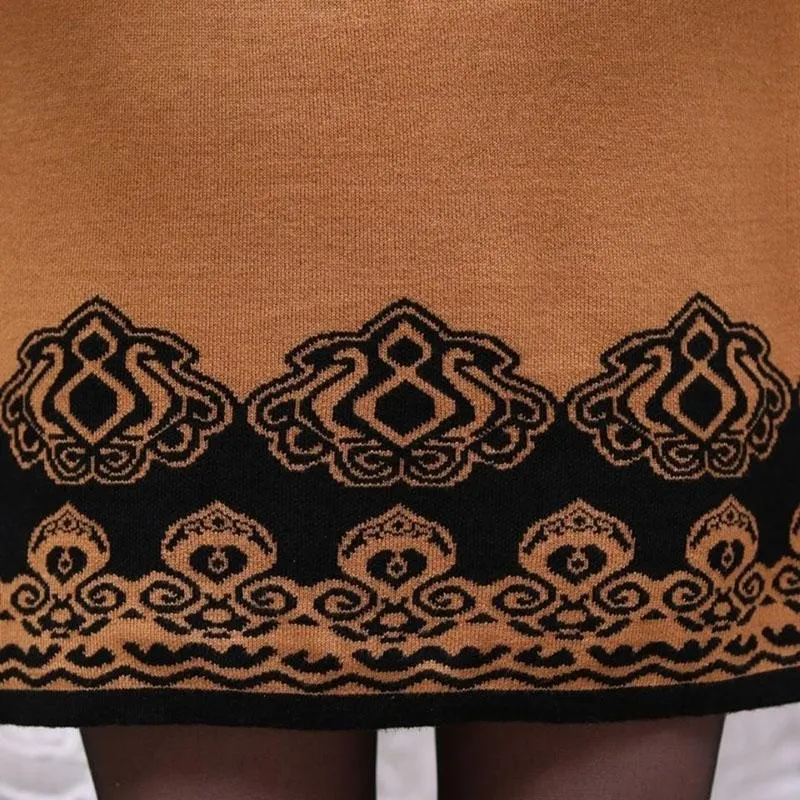 Autumn and Winter Plus Size Mid-length Dress Knitted Casual Print Base Skirt Simple Middle-aged Women Sweater Dress