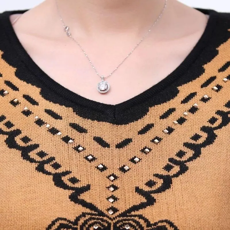 Autumn and Winter Plus Size Mid-length Dress Knitted Casual Print Base Skirt Simple Middle-aged Women Sweater Dress