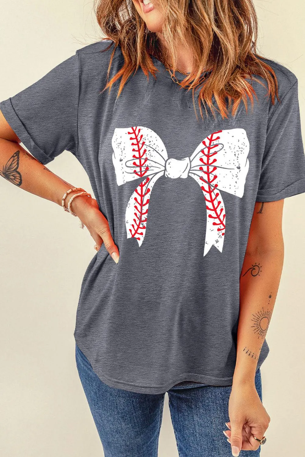 Baseball Bowknot Graphic T-Shirt
