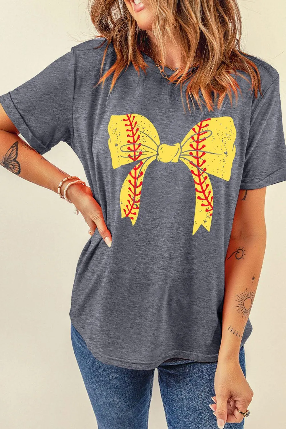 Baseball Bowknot Graphic T-Shirt