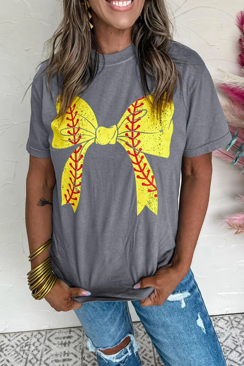 Baseball Bowknot Graphic T-Shirt