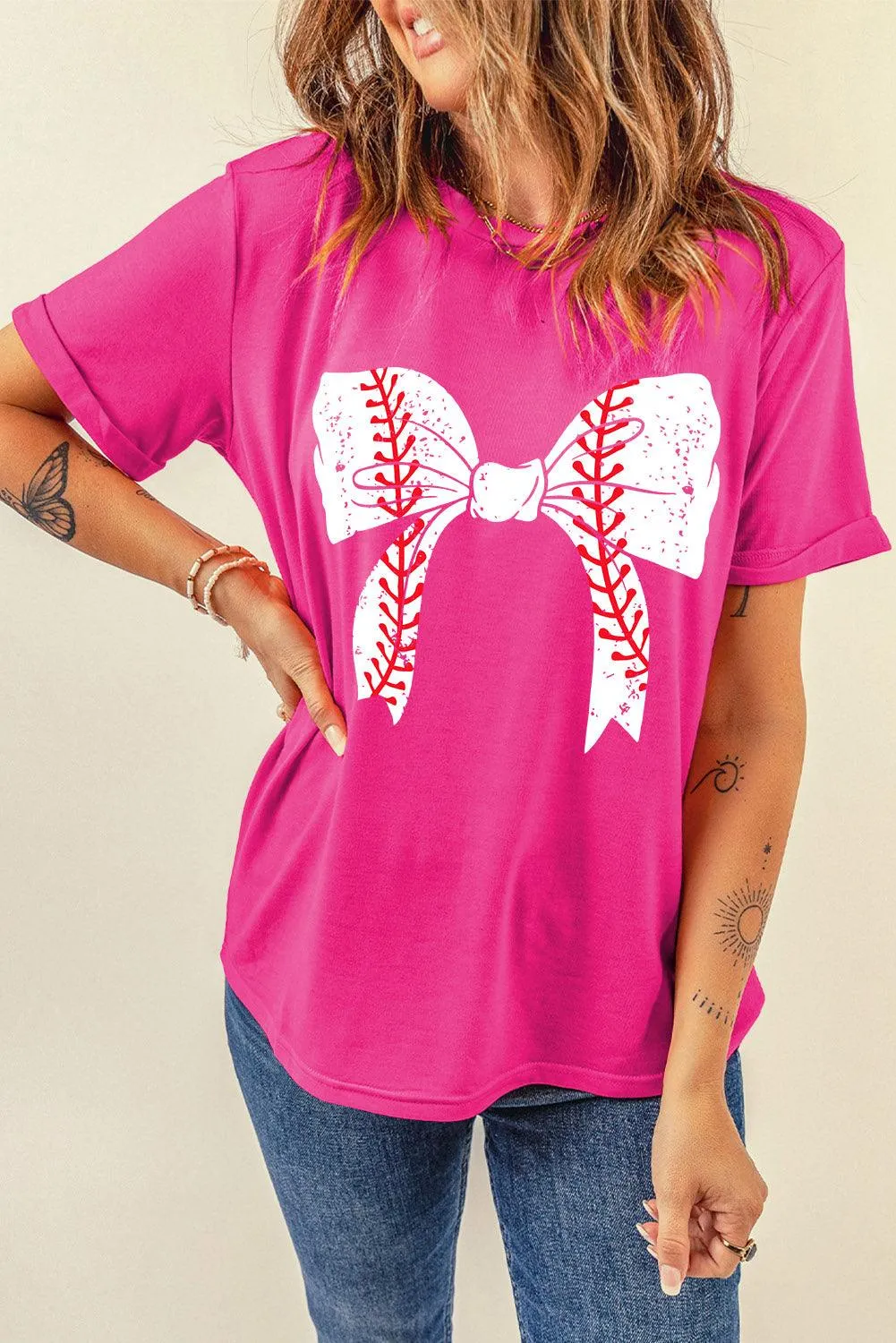 Baseball Bowknot Graphic T-Shirt