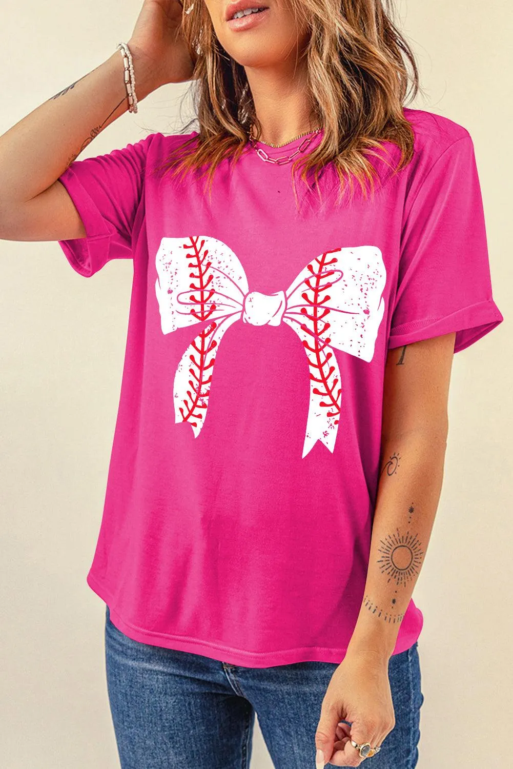 Baseball Bowknot Graphic T-Shirt