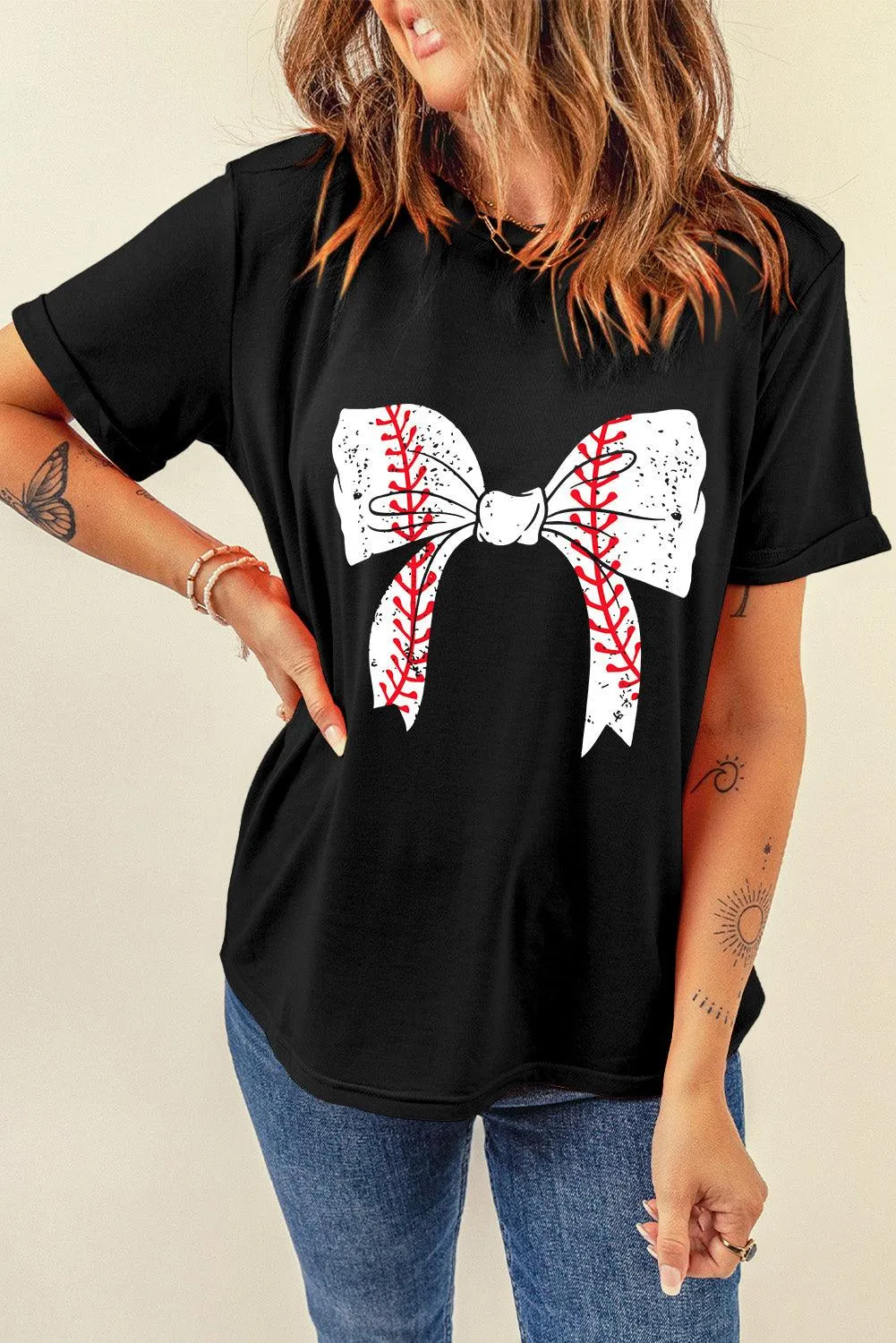 Baseball Bowknot Graphic T-Shirt