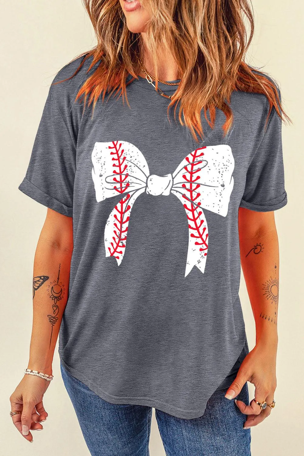 Baseball Bowknot Graphic T-Shirt