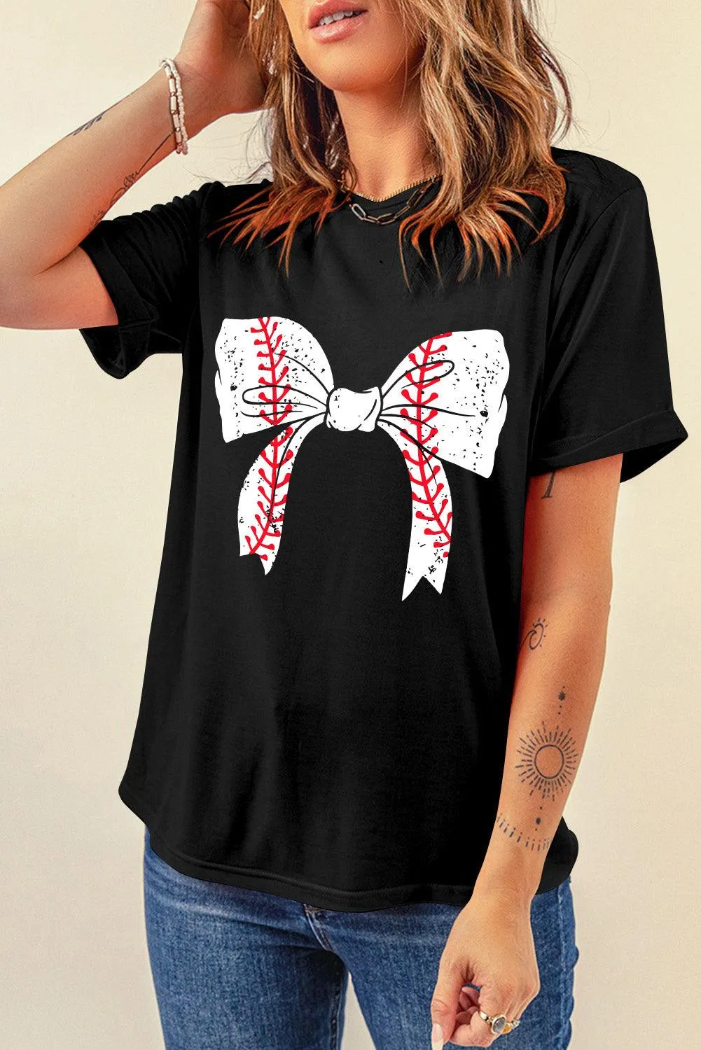 Baseball Bowknot Graphic T-Shirt