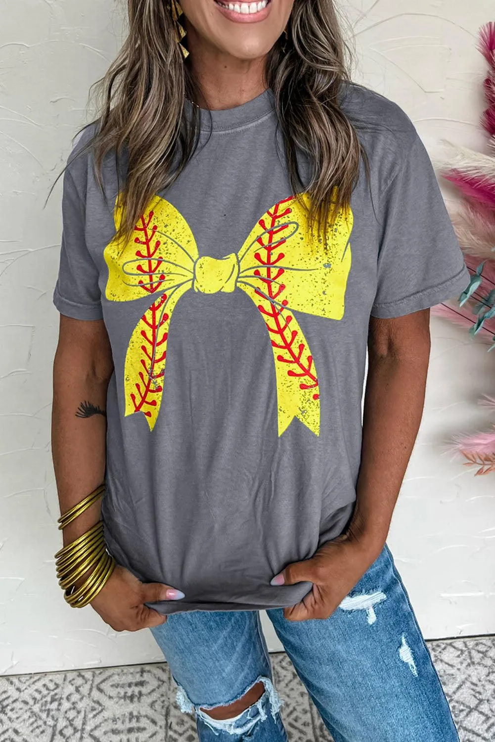 Baseball Bowknot Graphic T-Shirt