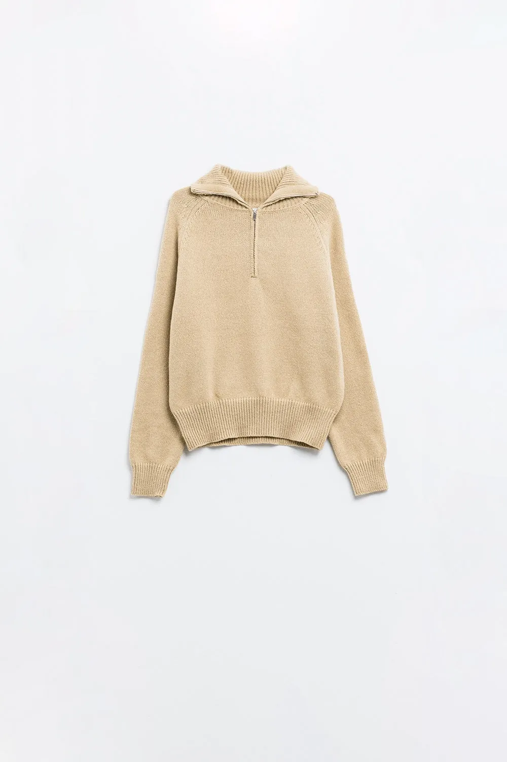 beige sweater with zipper closure