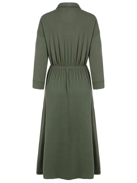 BerryBetty - Fashion Midi Shirt Military Dress With Pockets