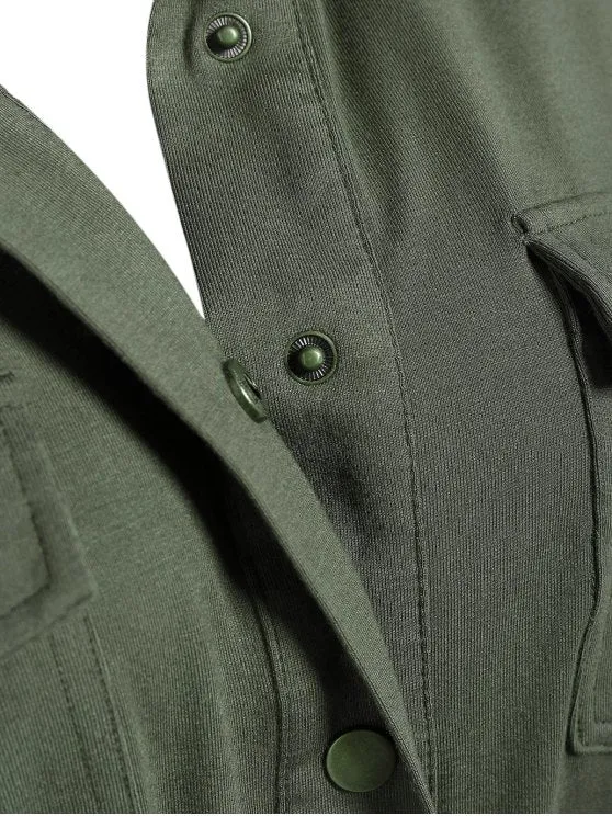 BerryBetty - Fashion Midi Shirt Military Dress With Pockets
