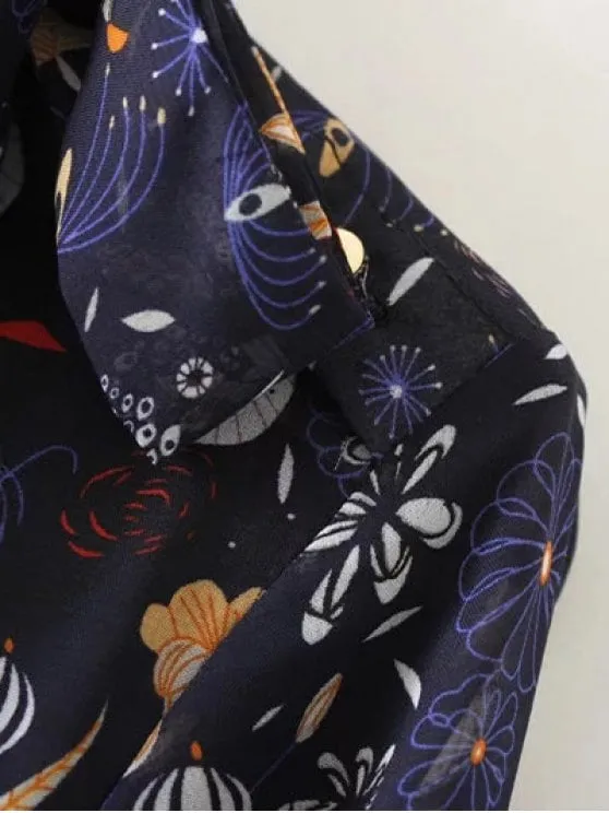 BerryBetty - Fashion Printed High Collar Chiffon Flowing Dress