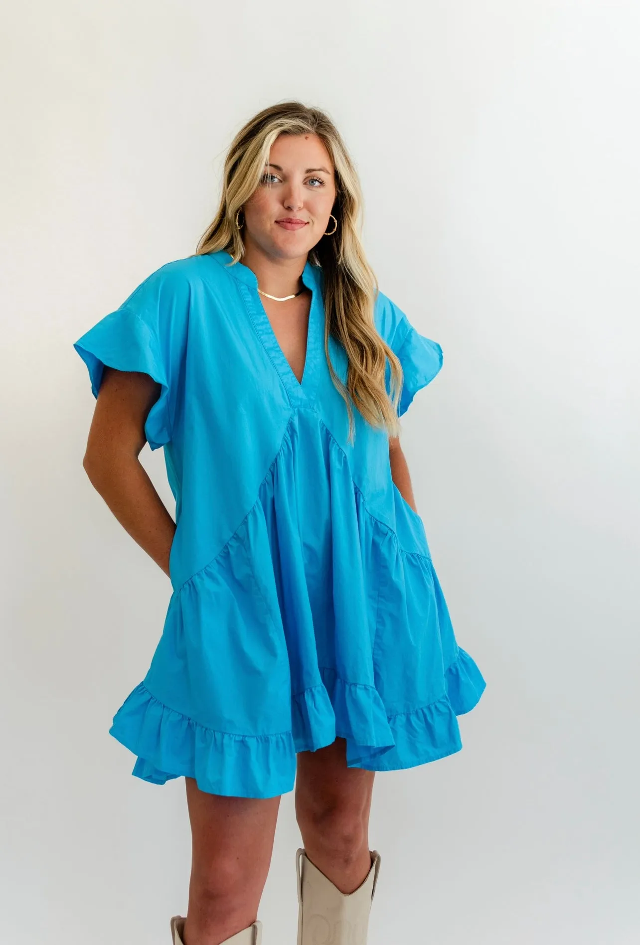 Birdie Poplin Shift Dress- Cerulean Blue