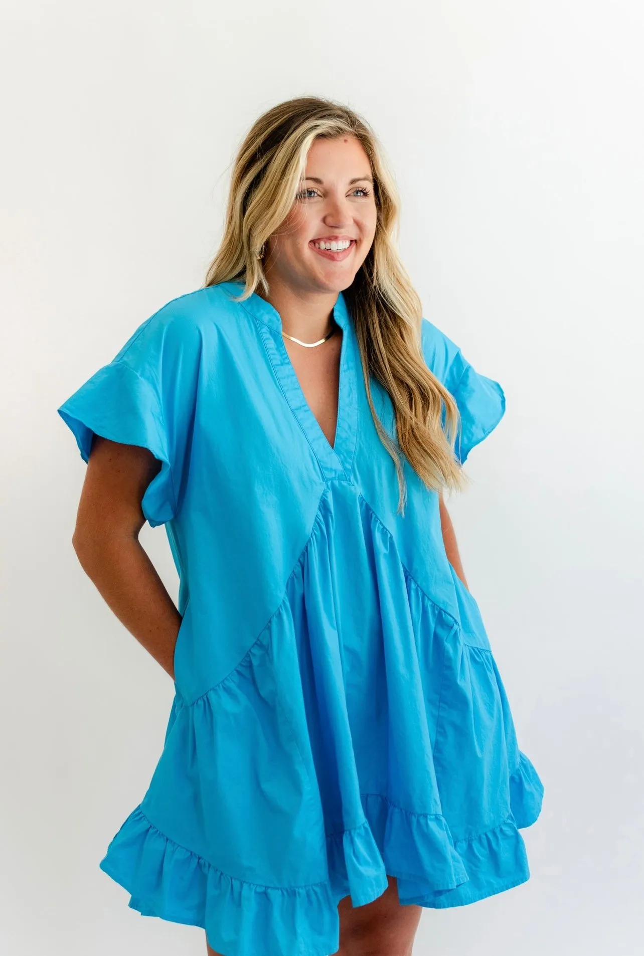 Birdie Poplin Shift Dress- Cerulean Blue
