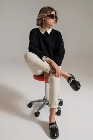 Black chunky knitted relaxed Jumper