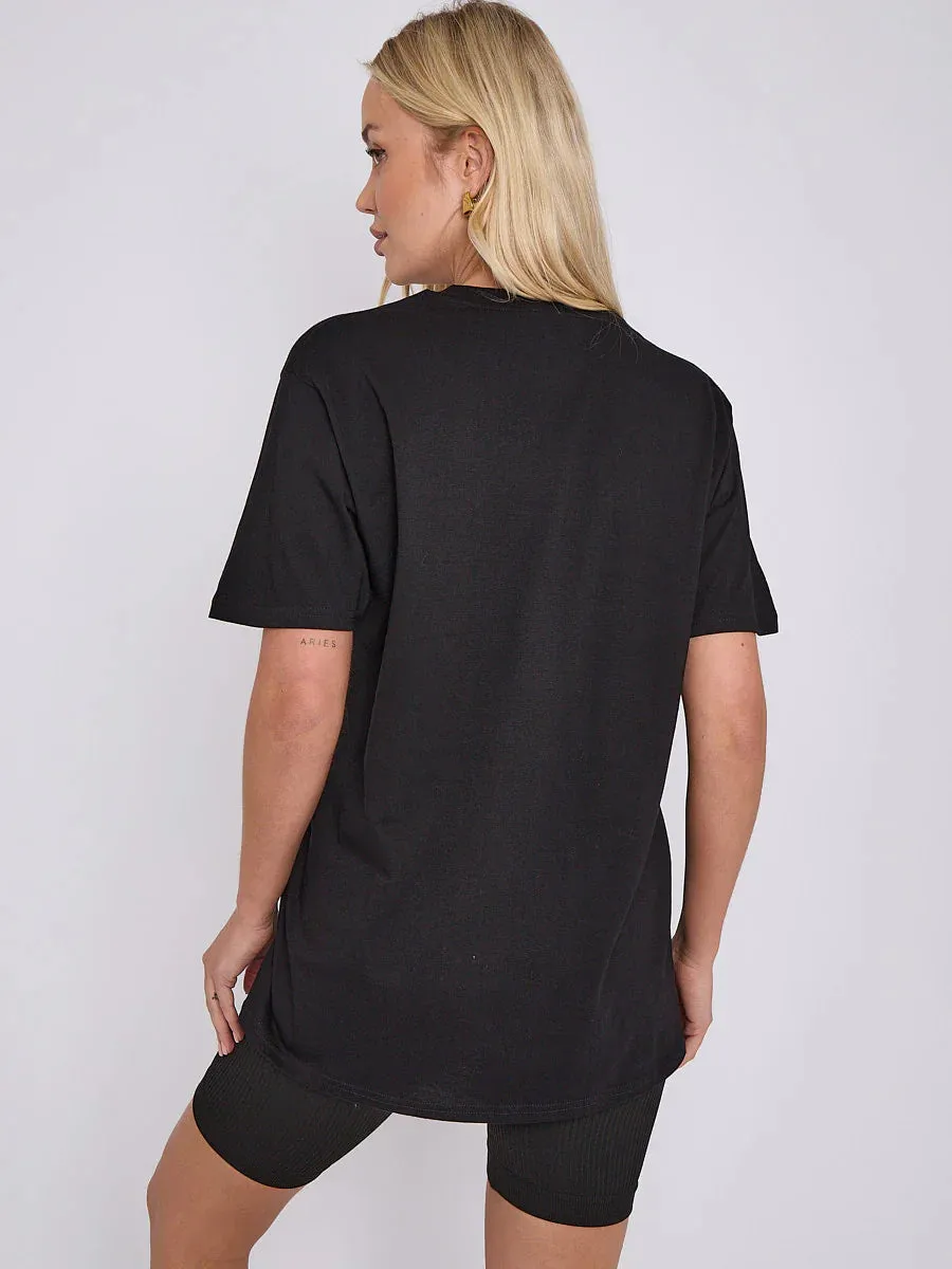 Black Leopard Print Gold Drip Lip Graphic T-Shirt