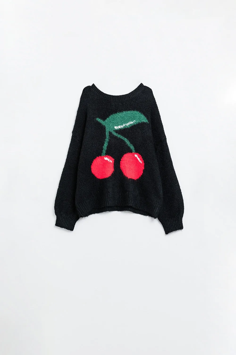 black sweater with cherry print