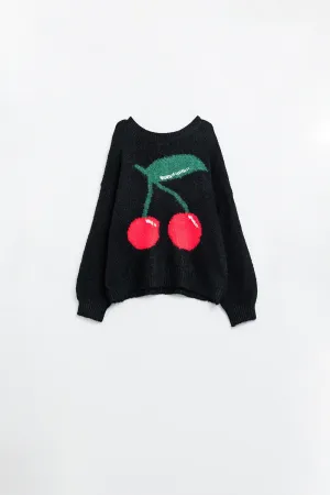 black sweater with cherry print