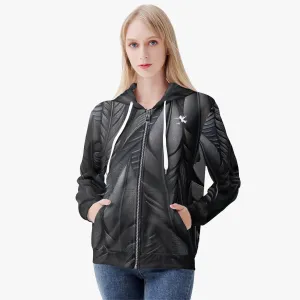 Black Tribal Feathers Women's Zip Up Hoodie