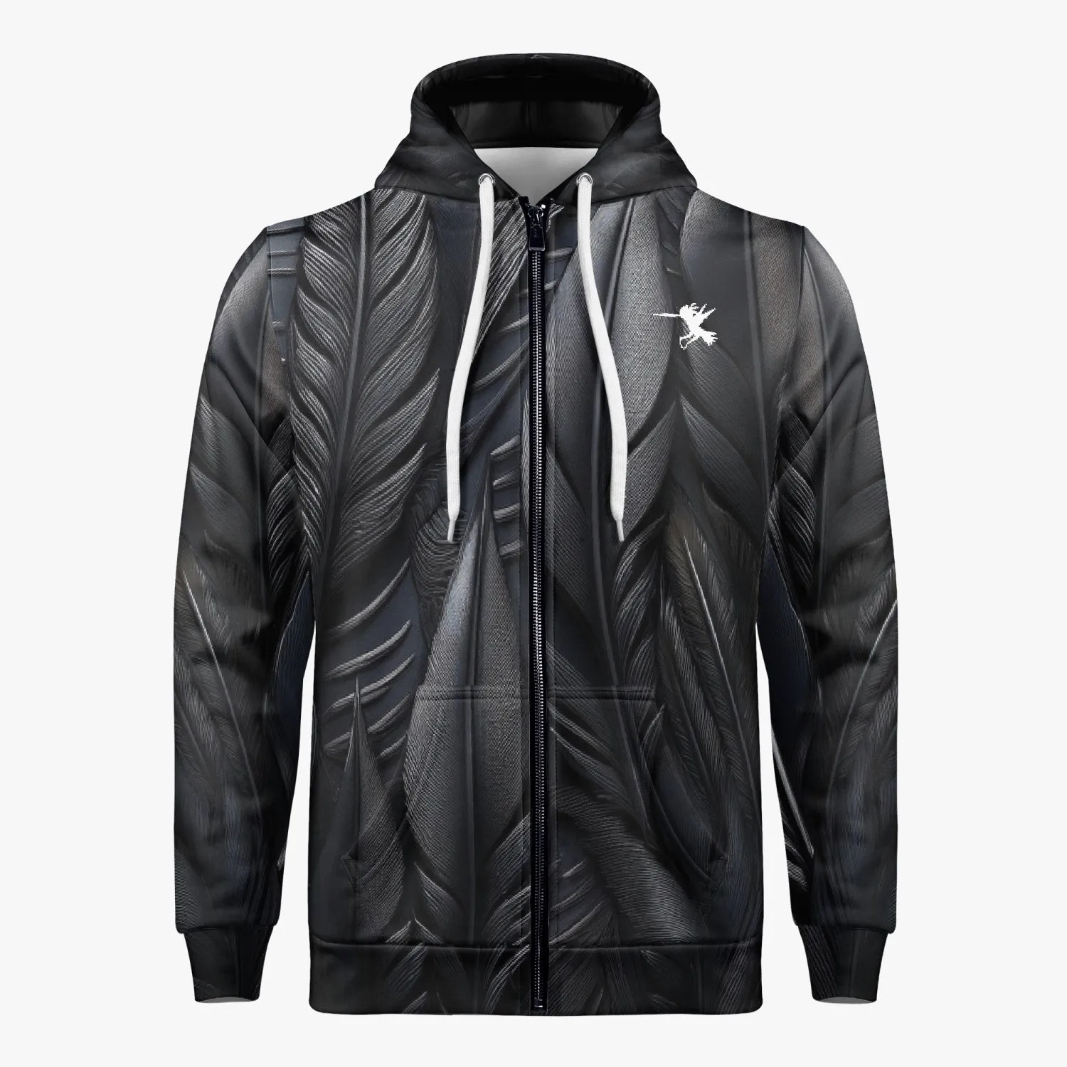 Black Tribal Feathers Zip Up Hoodie